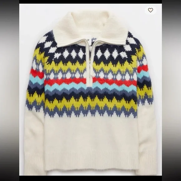 NWT Aerie Fair Isle Half Zip Sweater Wool Blend Cozy Soft Nordic Pattern
Small - Picture 4 of 12